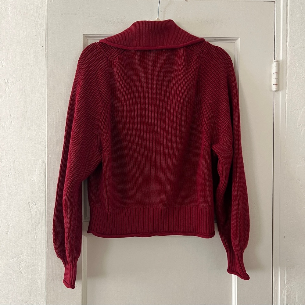 J Crew NWOT Womens Red Maroon Ribbed Cotton Button Collar Sweater Small - Picture 9 of 15